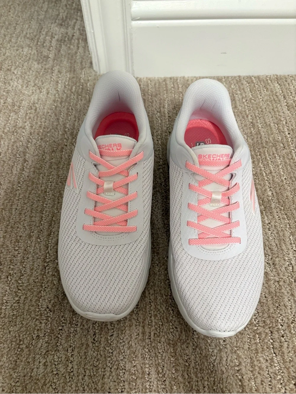 Skechers Women's White Athletic Sneakers with Pink Accents